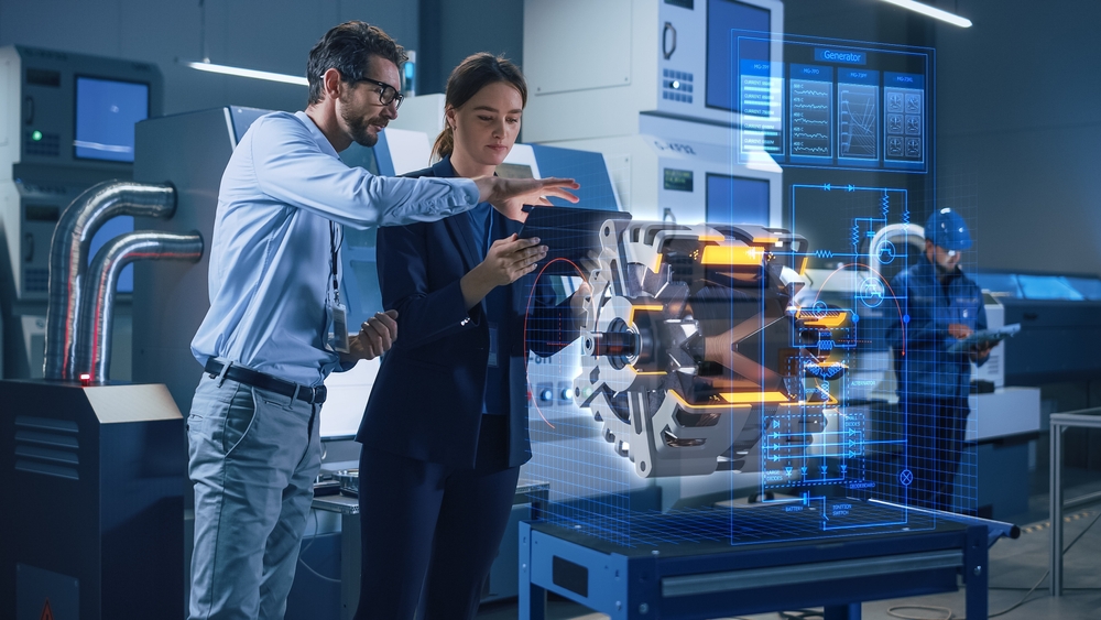 Factory,Office,Facility:,Chief,Engineer,Holds,Tablet,Computer,,Shows,Augmented